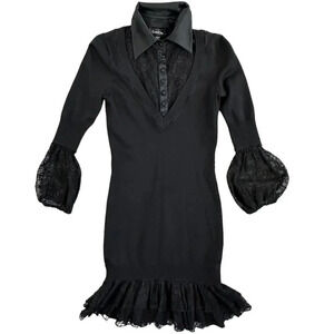 Bebe Y2K Mini Dress Size XS Bodycon Shirt Dress Ruffle Skirt 90s Goth